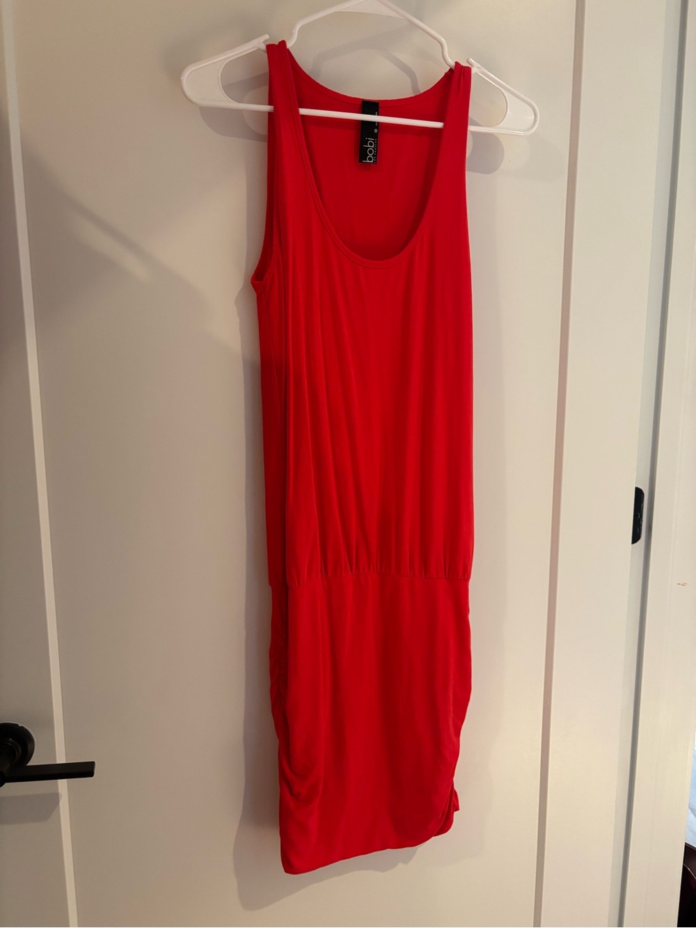bobi Bright Red Sleeveless Scoop Neck Mini Dress